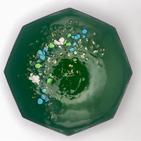 [vintage] Unsigned MCM Enameled Copper Footed Dish - Picture 8 of 14